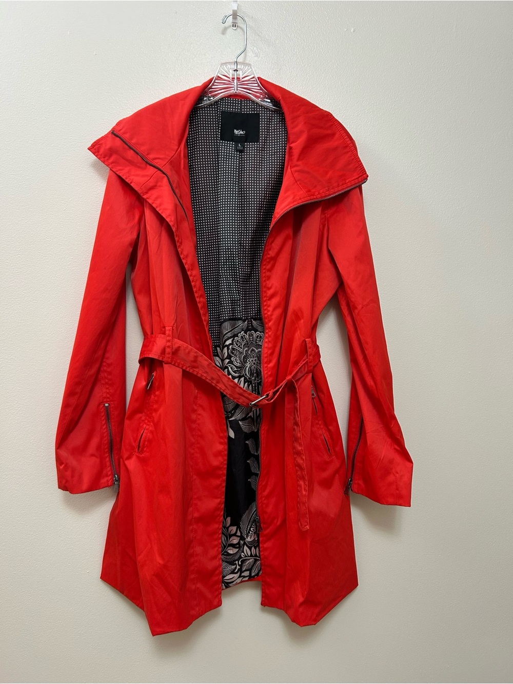Mossimo Vibrant Red Belted Trench Coat - Size Large